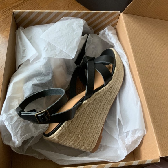 Soludos Charlotte Knotted Black Leather Wedge Espadrille Platform Sandal 10 - Picture 11 of 13